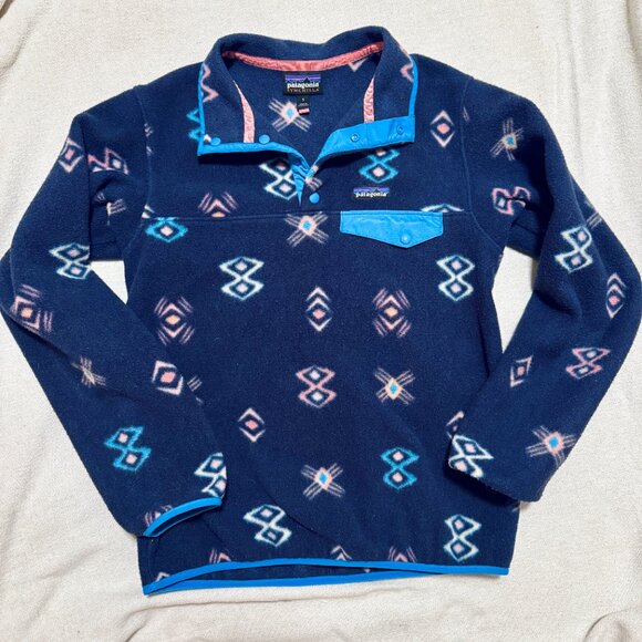 Patagonia Women's Synchilla Snap-T Fleece Pullover – Navy Aztec Pattern - Small - Picture 4 of 5